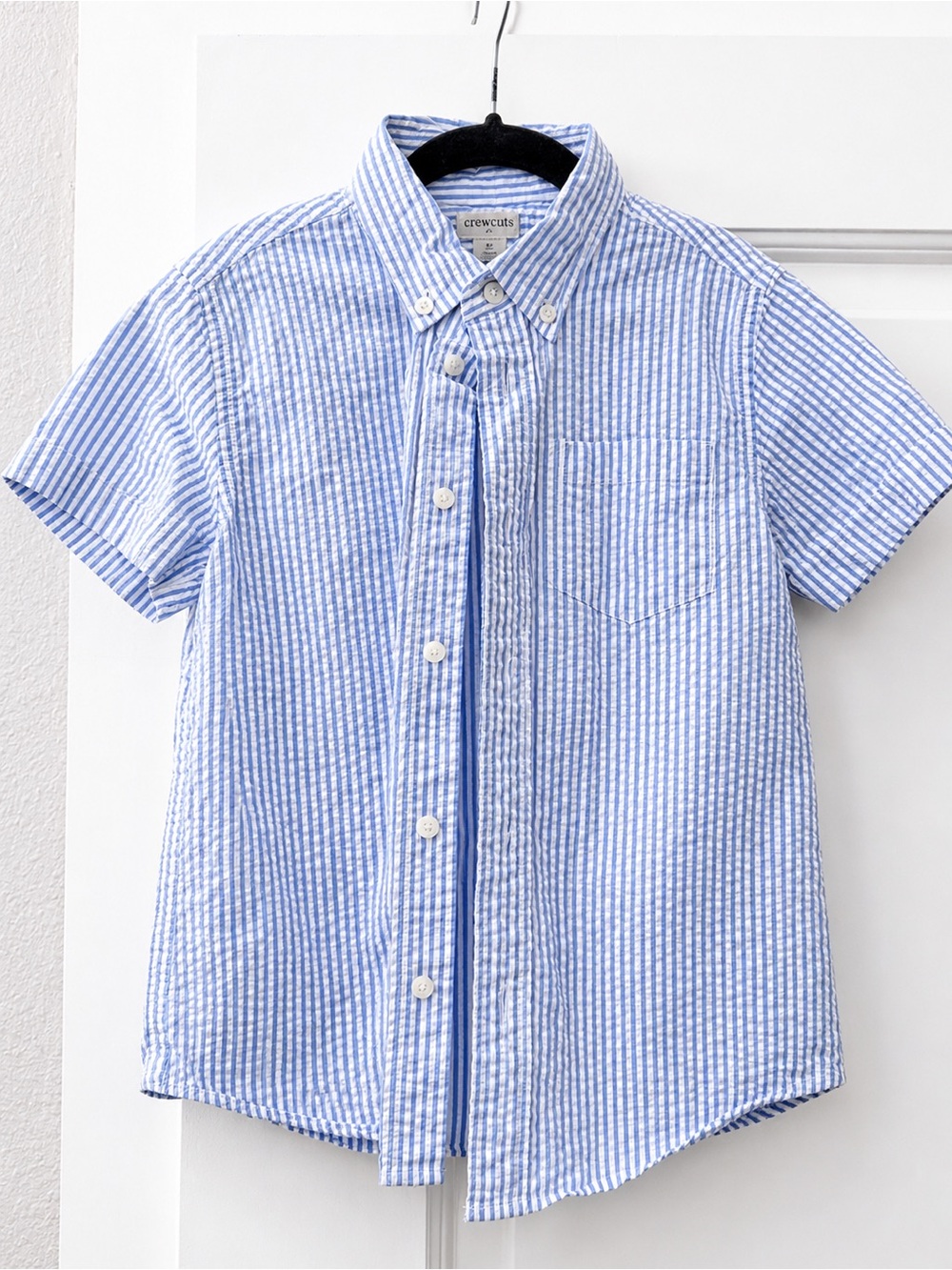 Crewcuts Light Blue & White Striped Seersucker Button-Down Shirt - Size 6/7